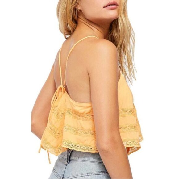NWT FREE PEOPLE Home Again Cami Crop Top XS X-Small Off Shoulder Ruffle Orange - Picture 4 of 13